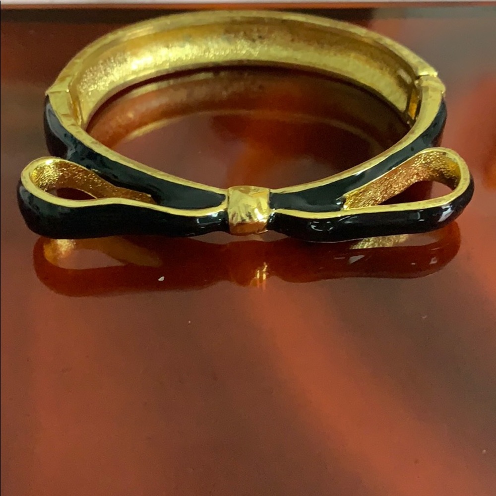 Gold Bow Bracelet Bangle in Black